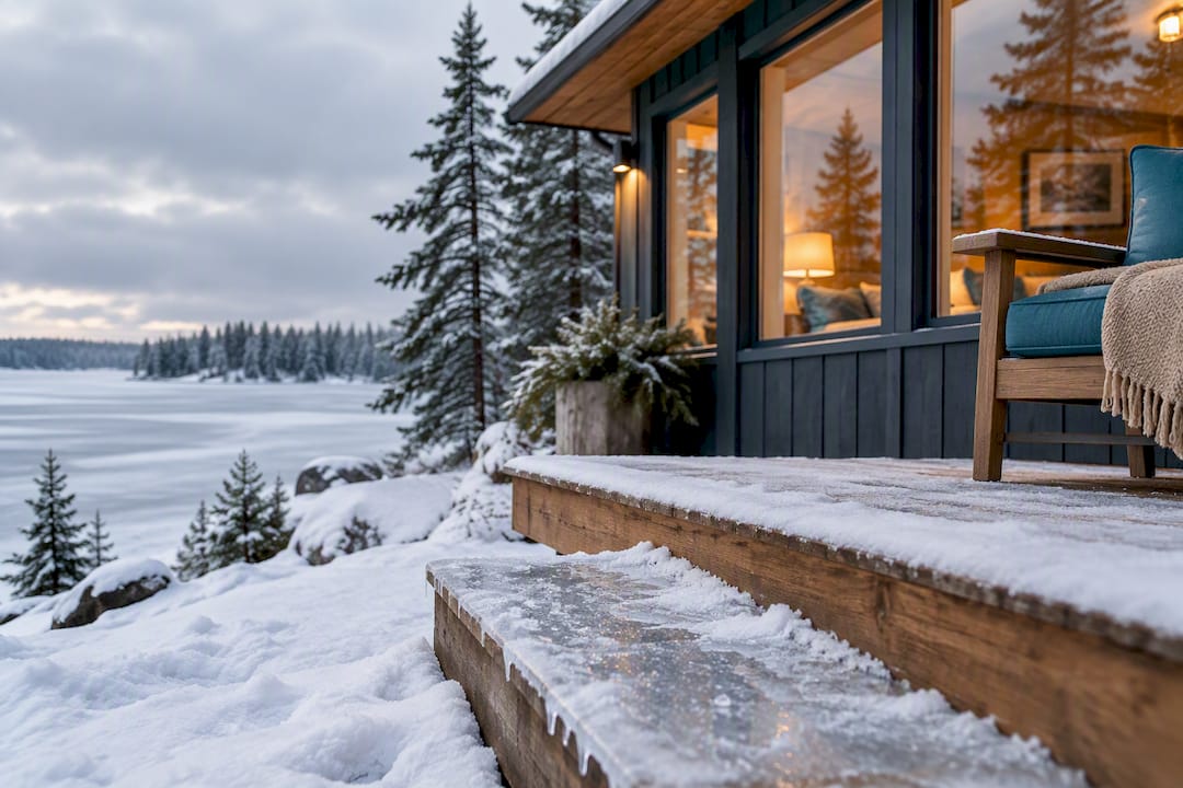 Snowy Minnesota lake cabin rental