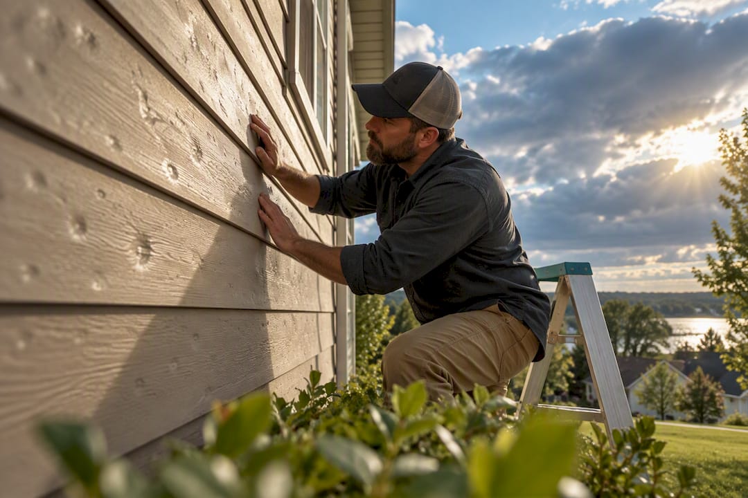 Hail damage inspection beside Minnesota home