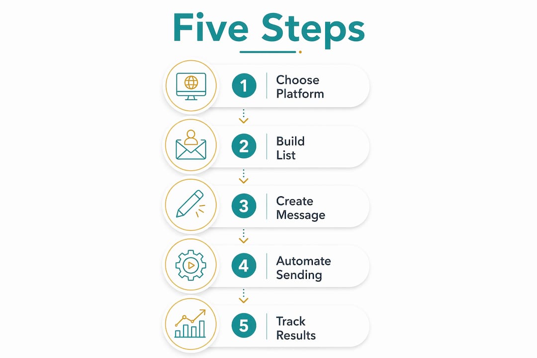 Infographic showing five steps to automate SMS marketing