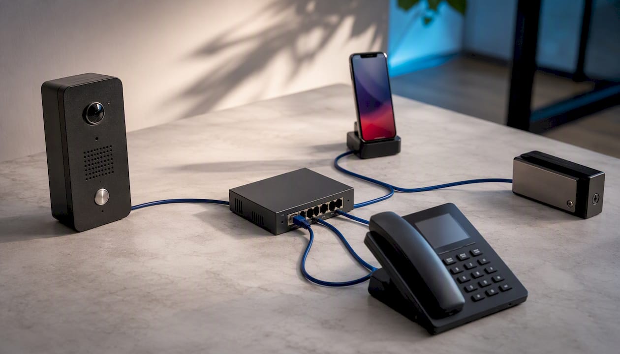 PoE intercom connected to network endpoints