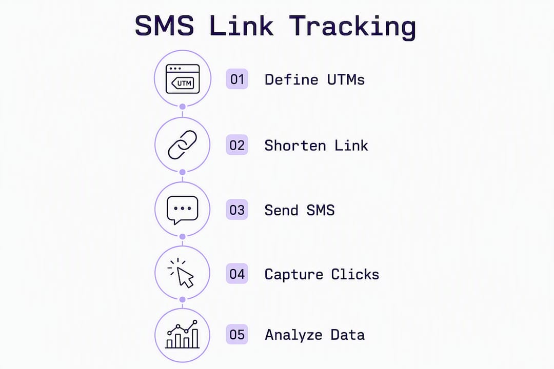 Infographic showing SMS link tracking steps overview