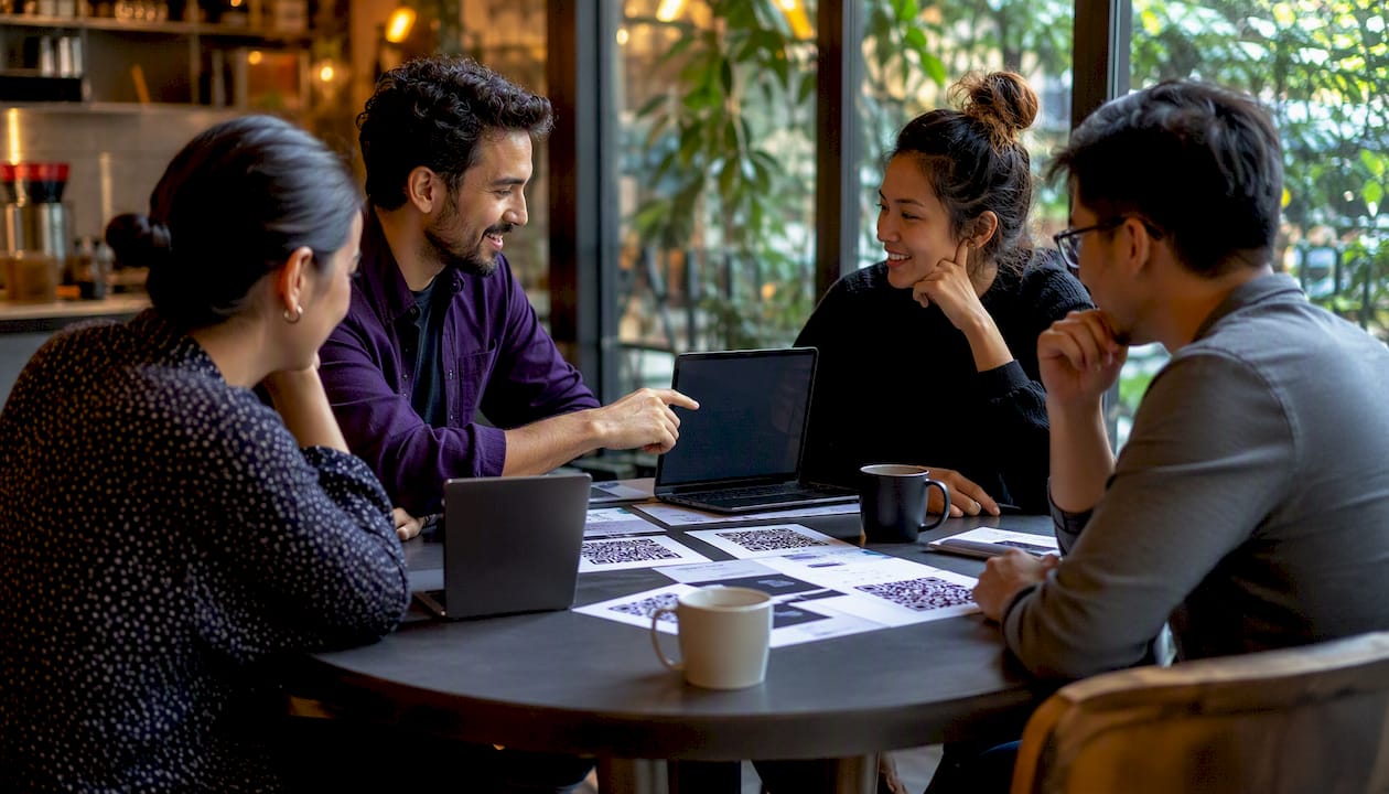Marketing team discussing QR code alternatives