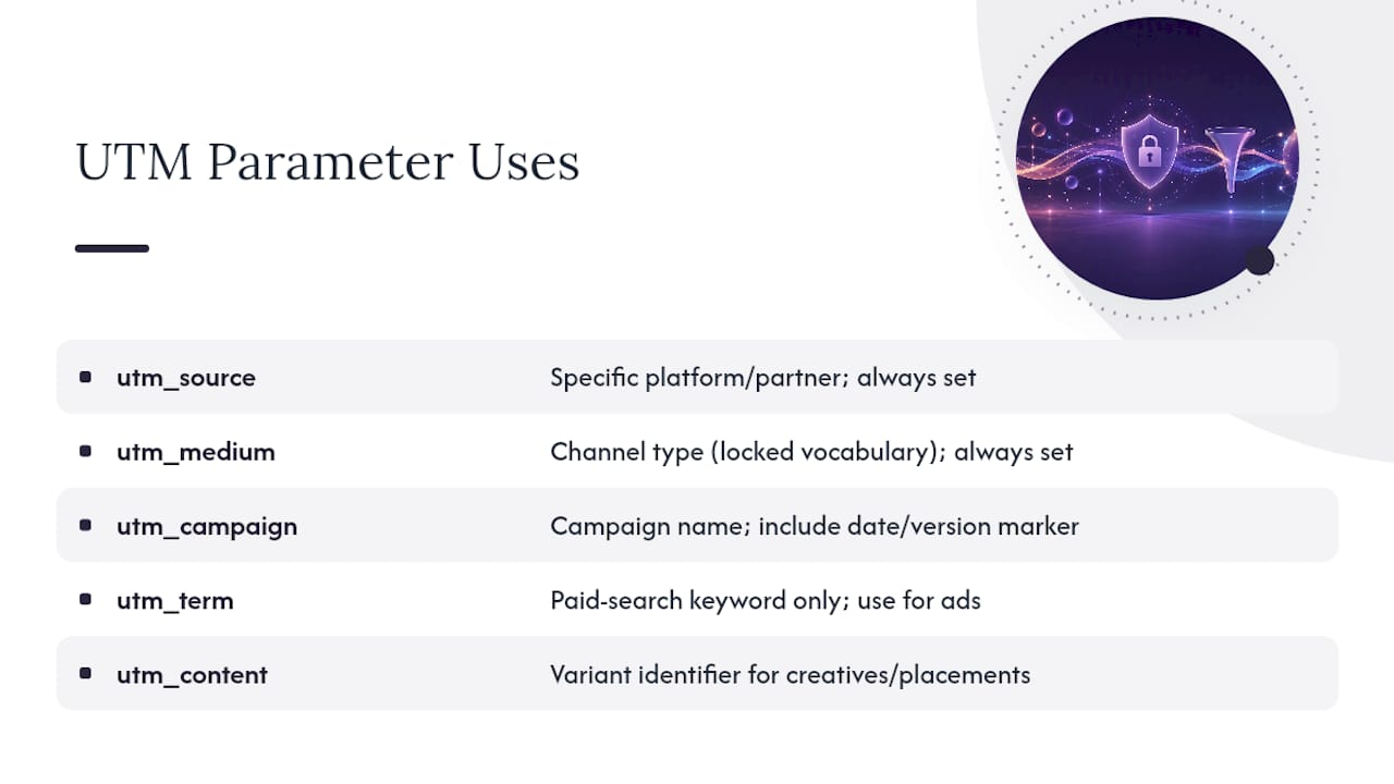 The Five UTM Parameters: What Each Does and When to Set It — overview diagram