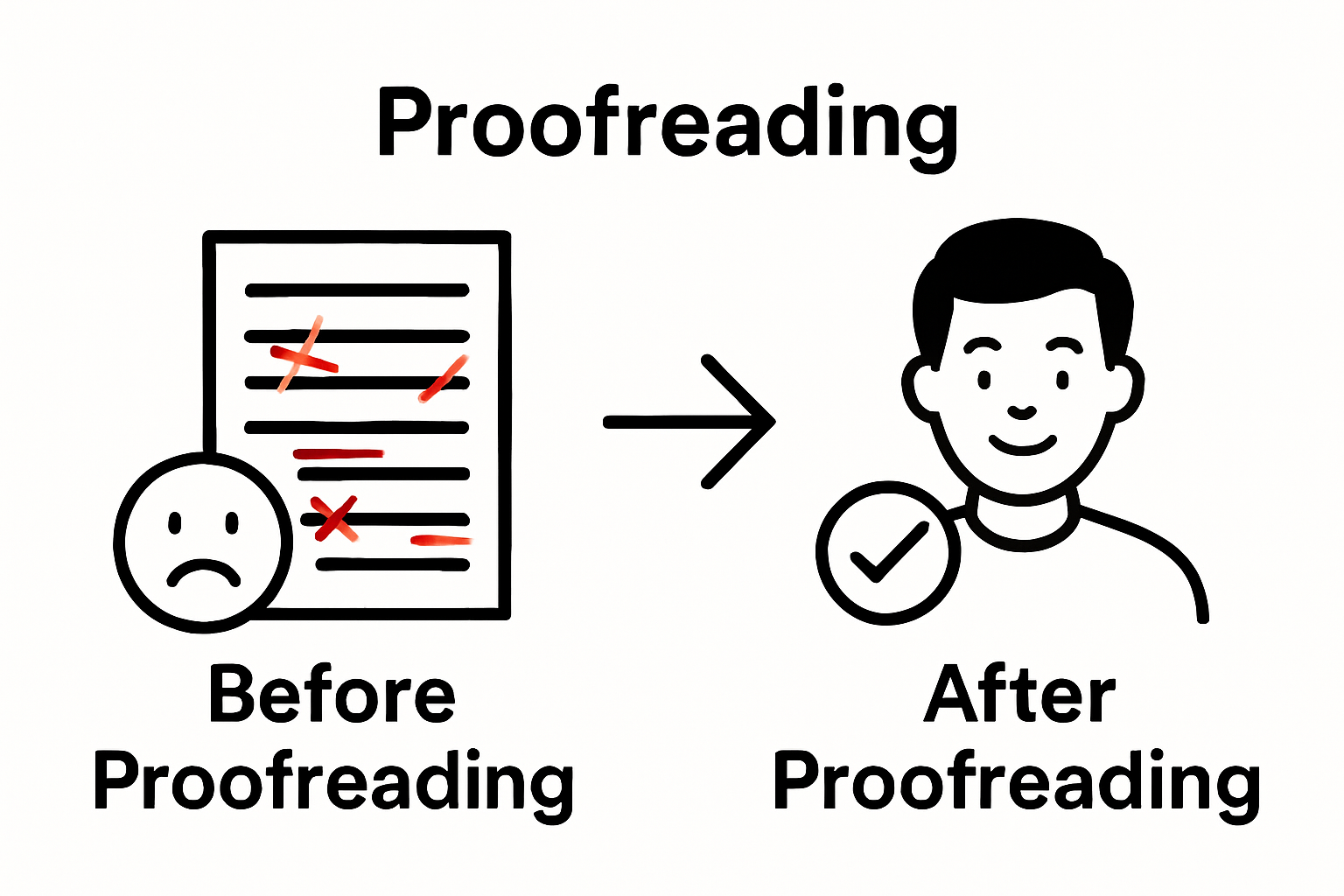 Before and after proofreading essay comparison infographic