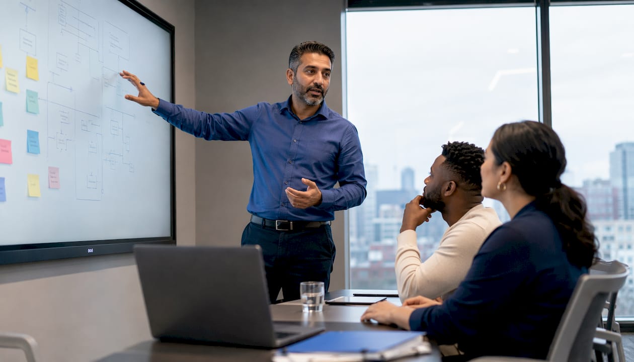 Team discussing AI support architecture integration