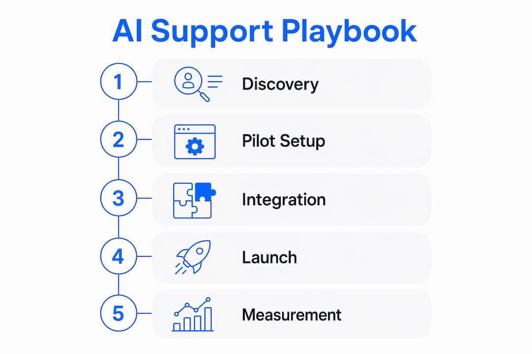 Infographic illustrating AI support implementation steps