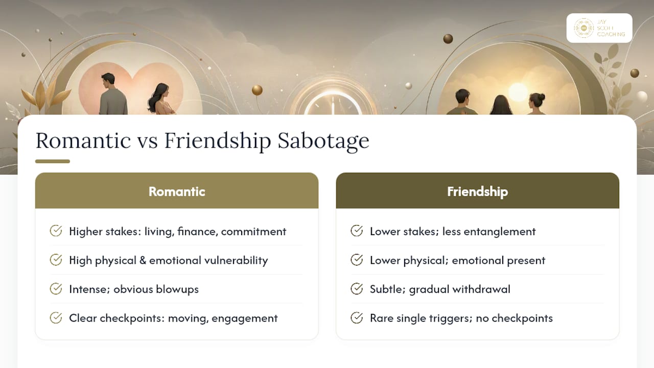 Romantic and friendship sabotage comparison