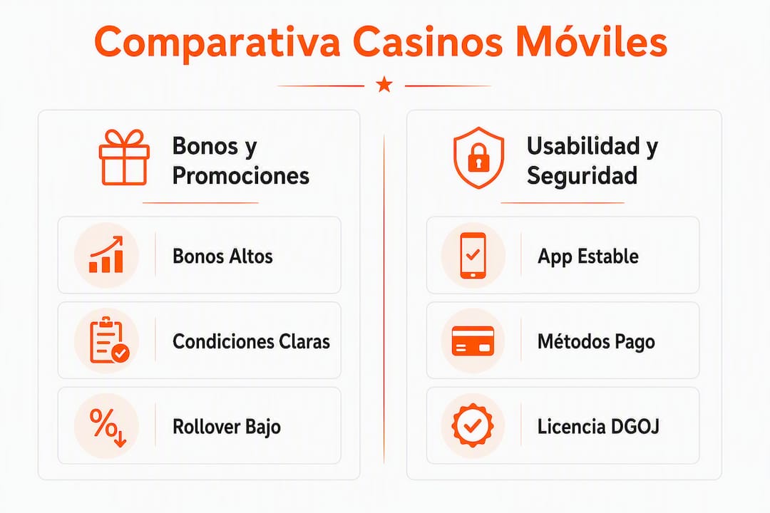 Infografía comparativa de los mejores casinos móviles según sus características principales