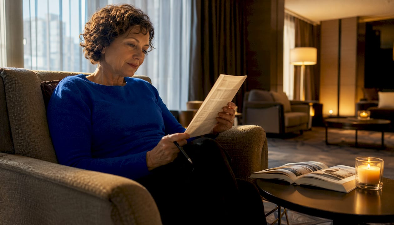 Traveler reviewing hotel booking details