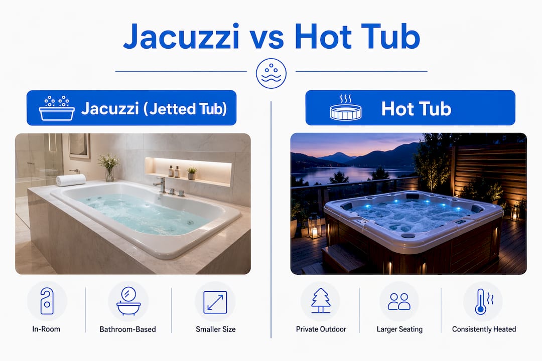 Infographic comparing Jacuzzi and hot tub features