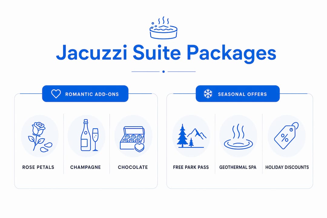 Infographic comparing romantic and seasonal jacuzzi suite packages