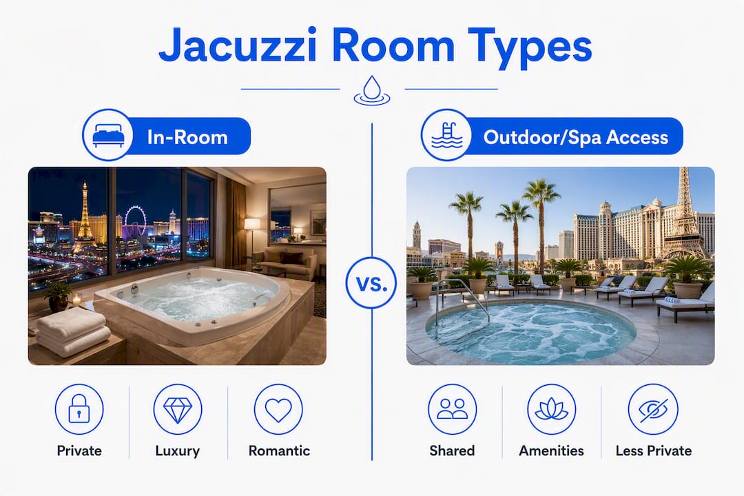 Infographic comparing in-room vs outdoor jacuzzi hotel options