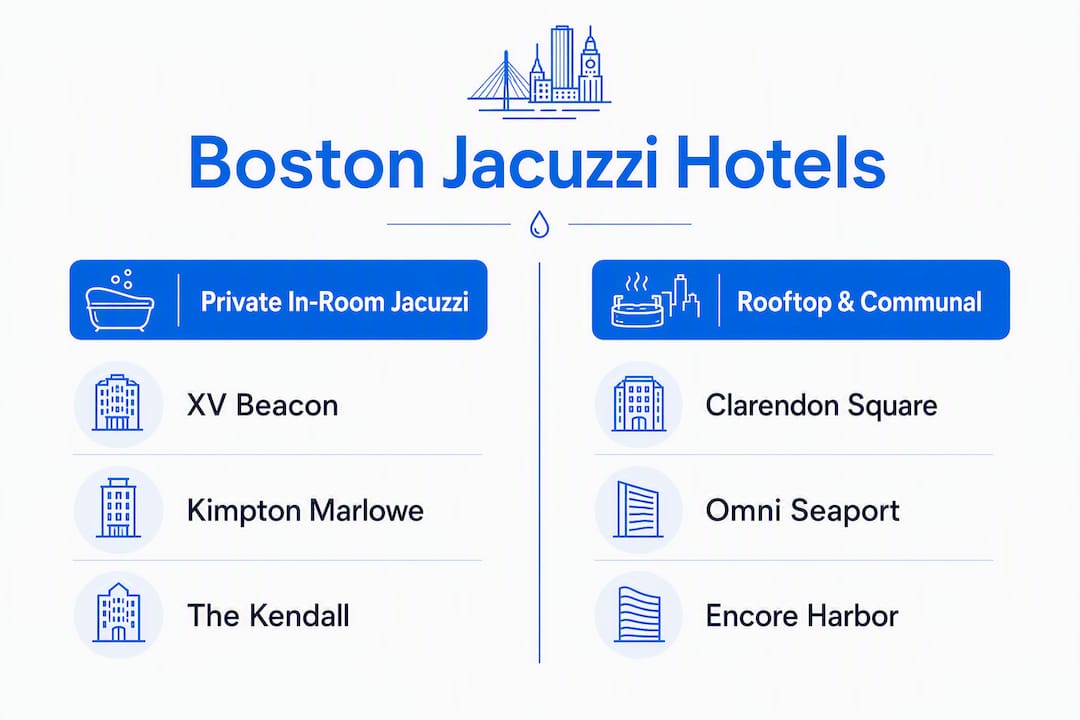 Infographic comparing Boston private in-room and rooftop jacuzzi hotels