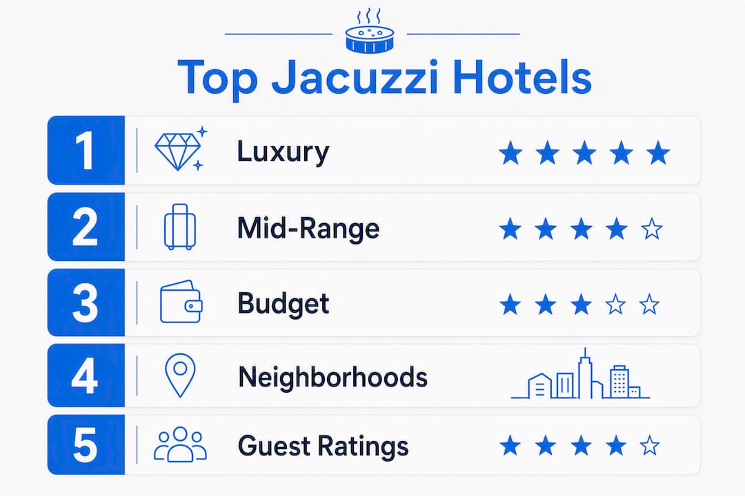 Infographic outlining top jacuzzi hotels ranking tiers