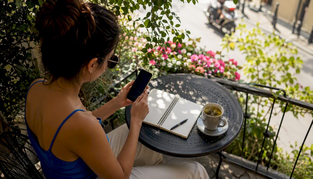 Woman booking private jacuzzi suites on phone