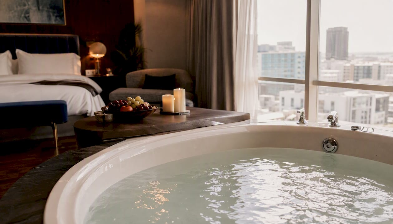 Private in-room jacuzzi tub in luxury LA suite