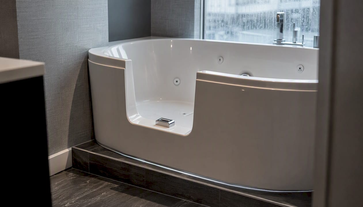 Luxury hotel jacuzzi tub with step-in and insulation