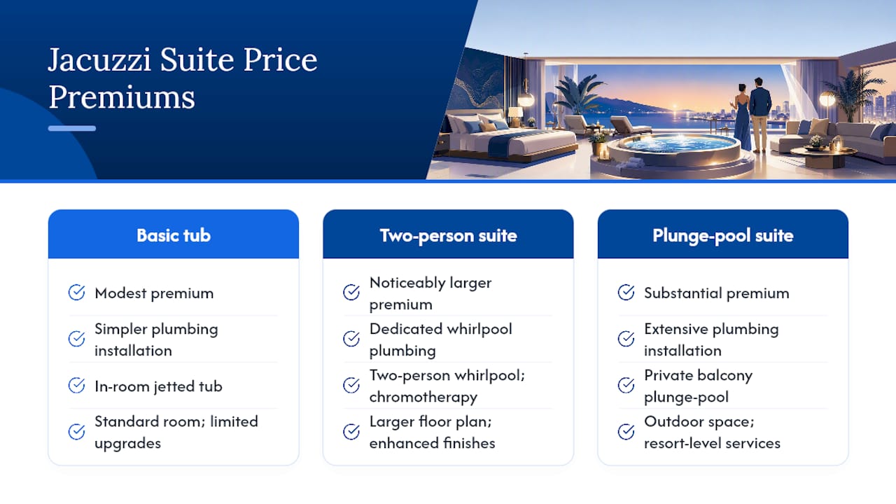 Jacuzzi suite price premium cost breakdown infographic