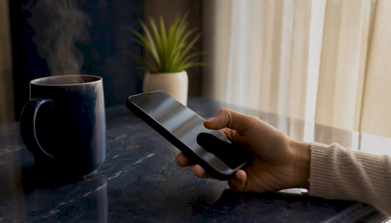 Hand scrolling hotel booking calendar on phone