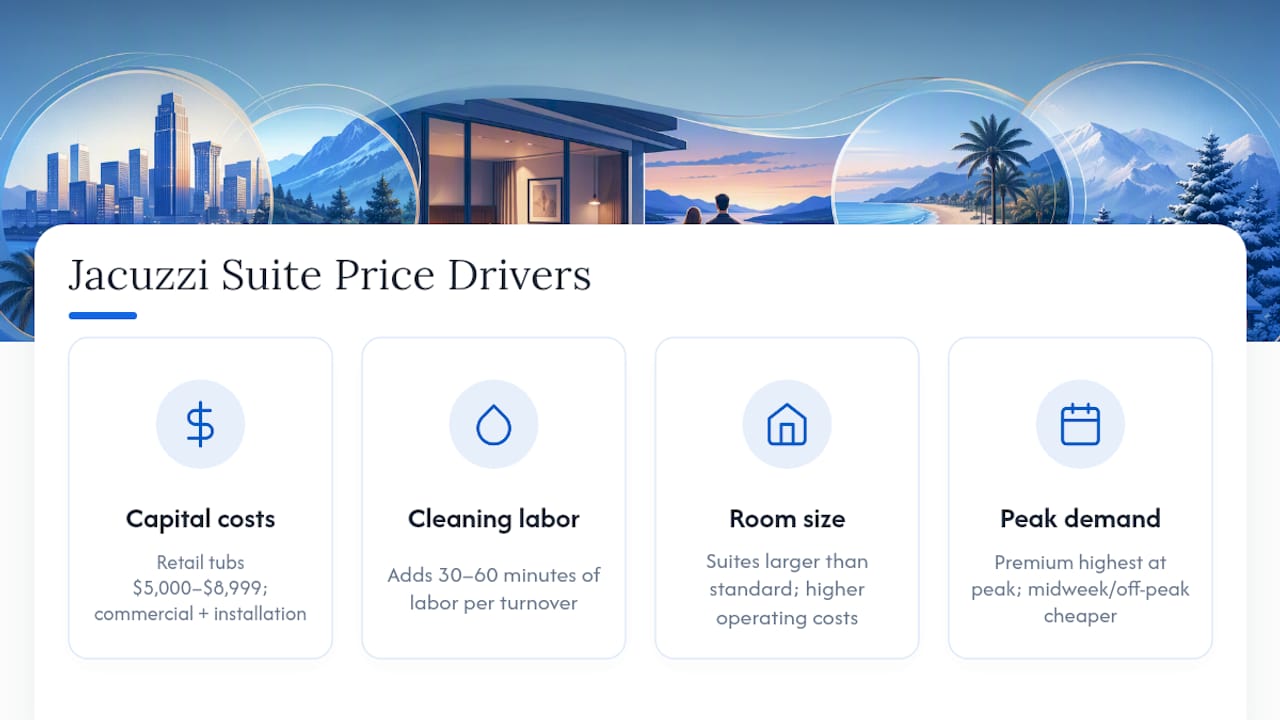 Diagram showing cost drivers of jacuzzi suite premiums