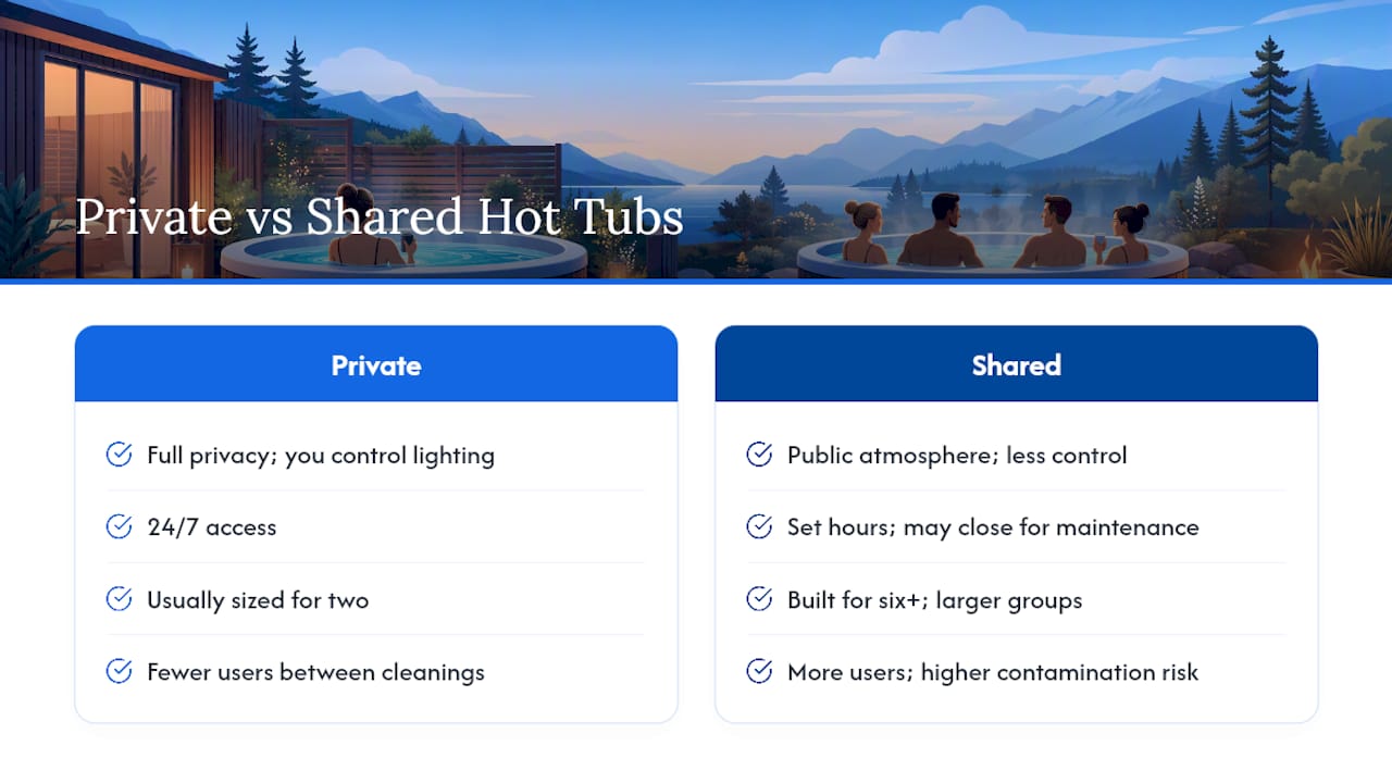 Comparison diagram of private and shared hot tubs