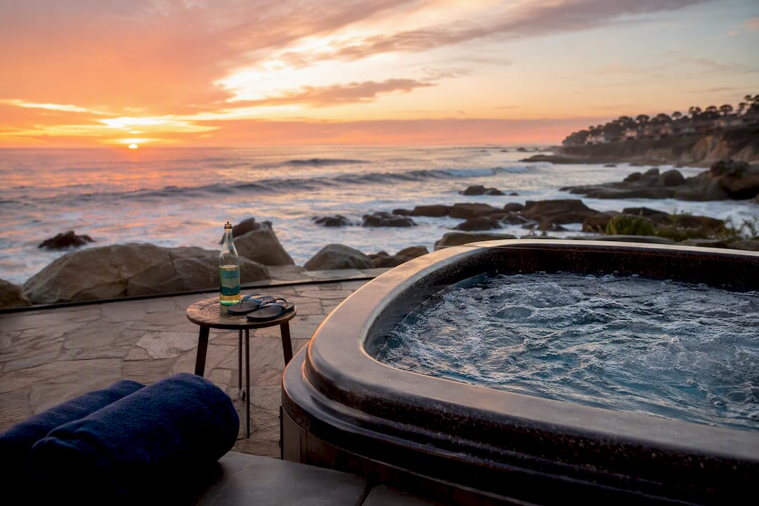 Private hot tub with ocean view on beach deck