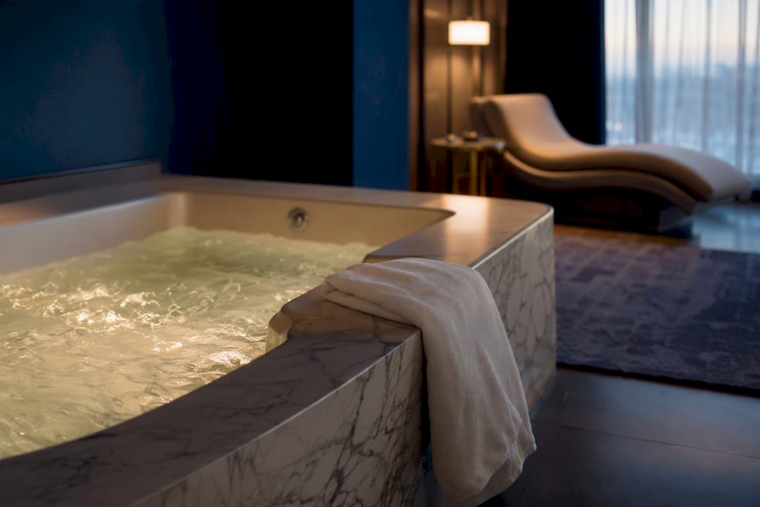 Private hotel room hot tub with steam