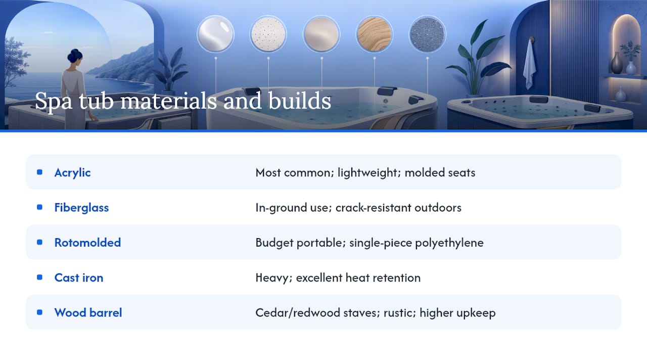 What Spa Tubs Are Made Of: Materials and Build Types — overview diagram