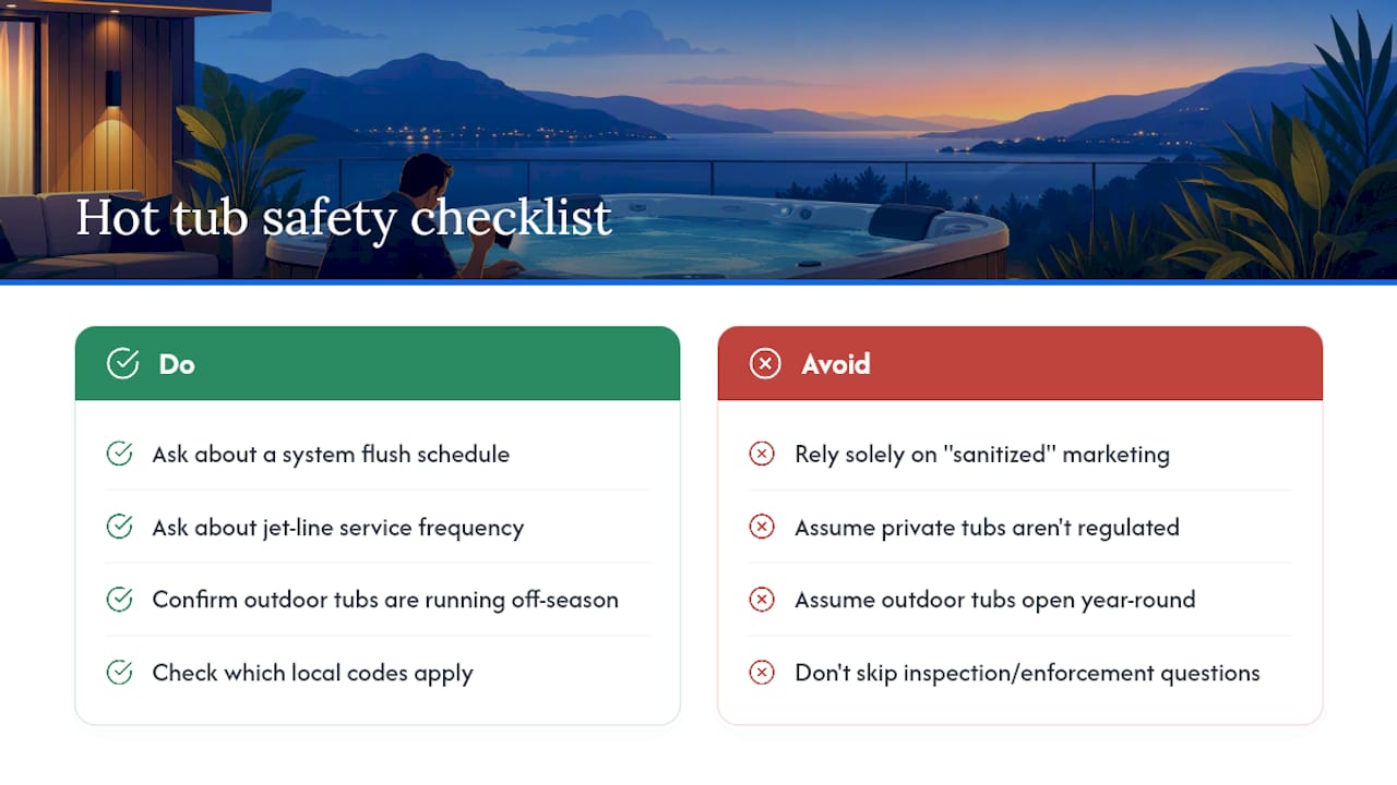 What health and safety rules apply to hotel hot tubs? — overview diagram
