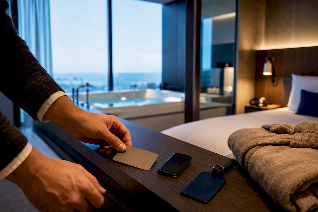 Payment card beside key in jacuzzi suite
