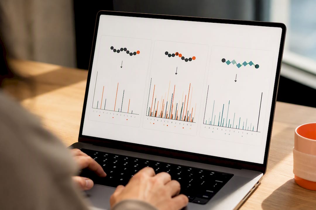 Illustrated comparison of peptide fragmentation spectra