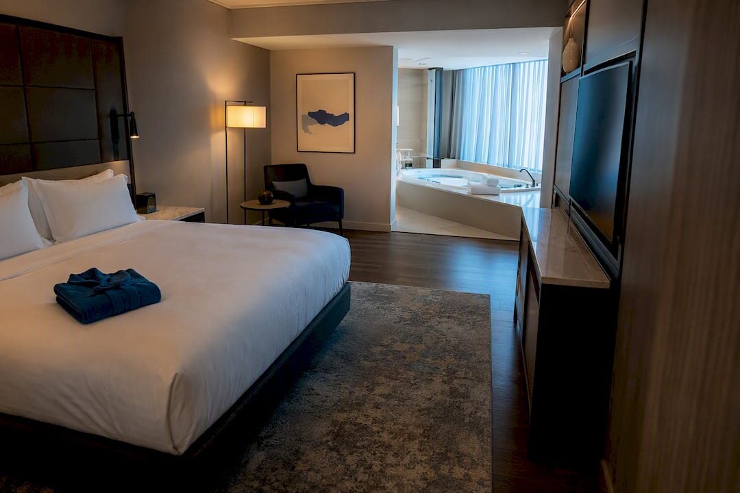 Private in-room jacuzzi in an upscale hotel suite
