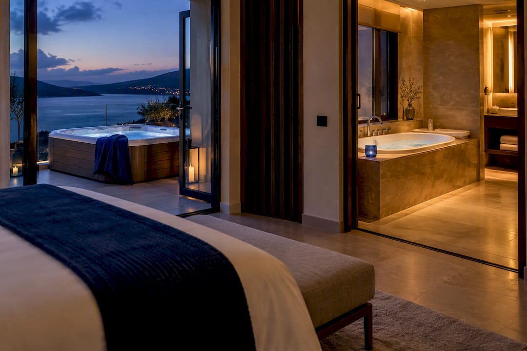 Hotel balcony and indoor jetted tub comparison