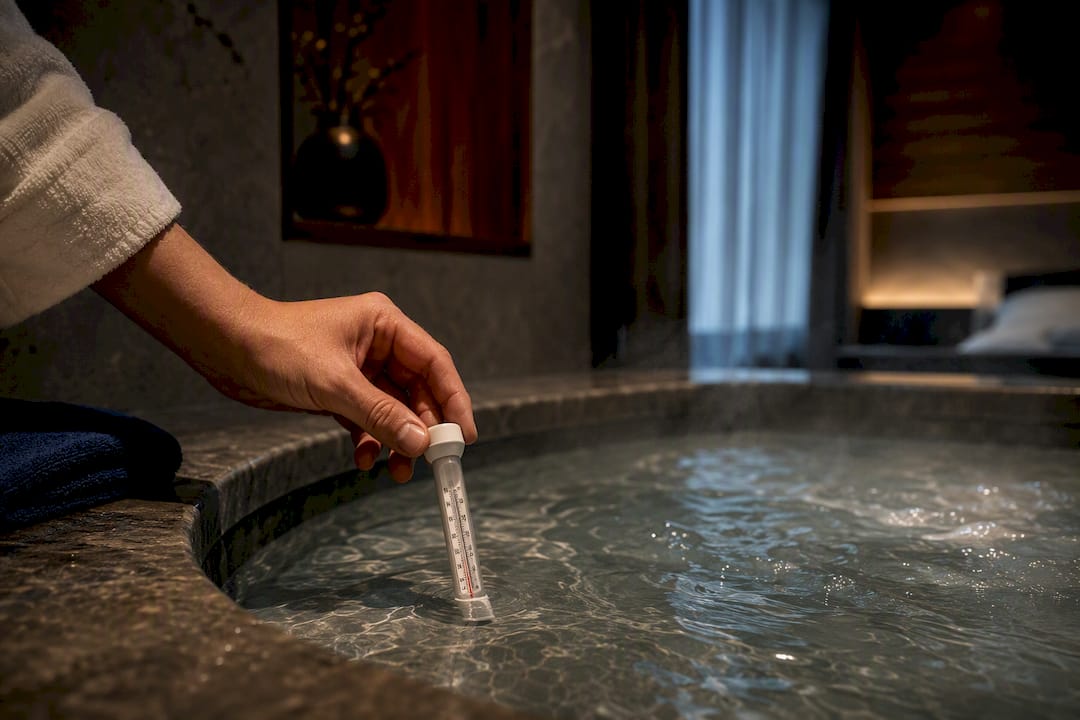 Guest checking private jacuzzi water temperature