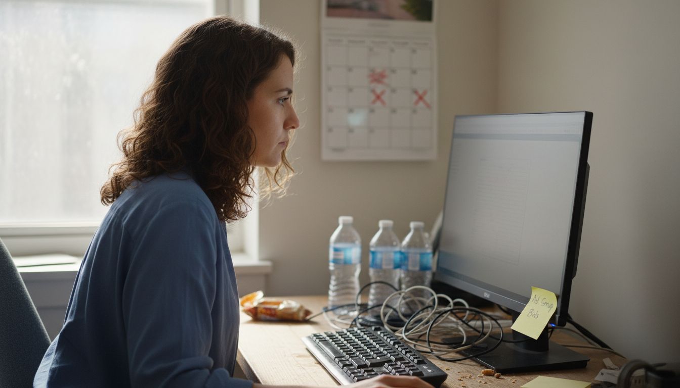 Woman managing PPC auction workspace