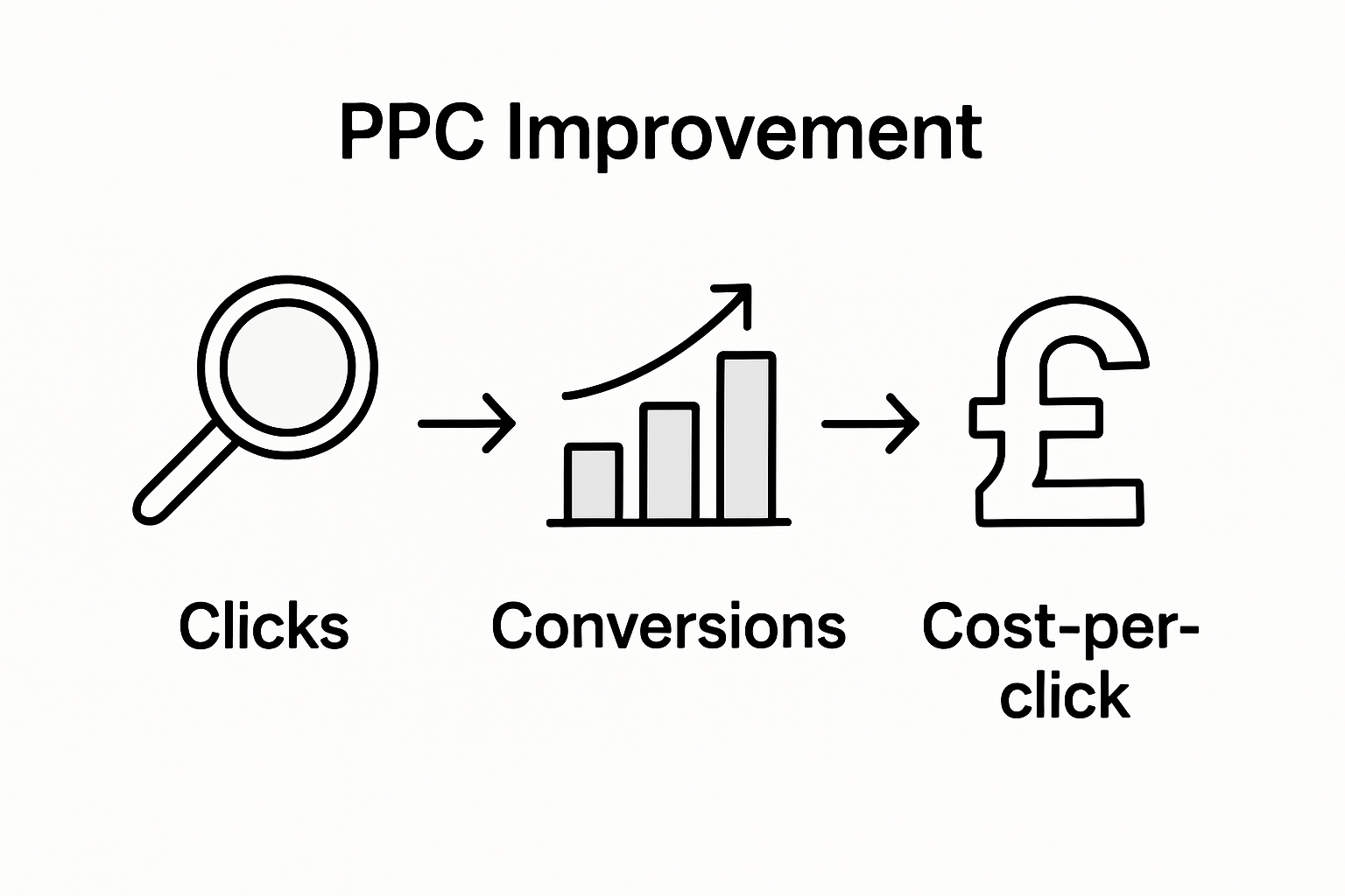 Infographic comparing PPC metrics clicks conversions cost