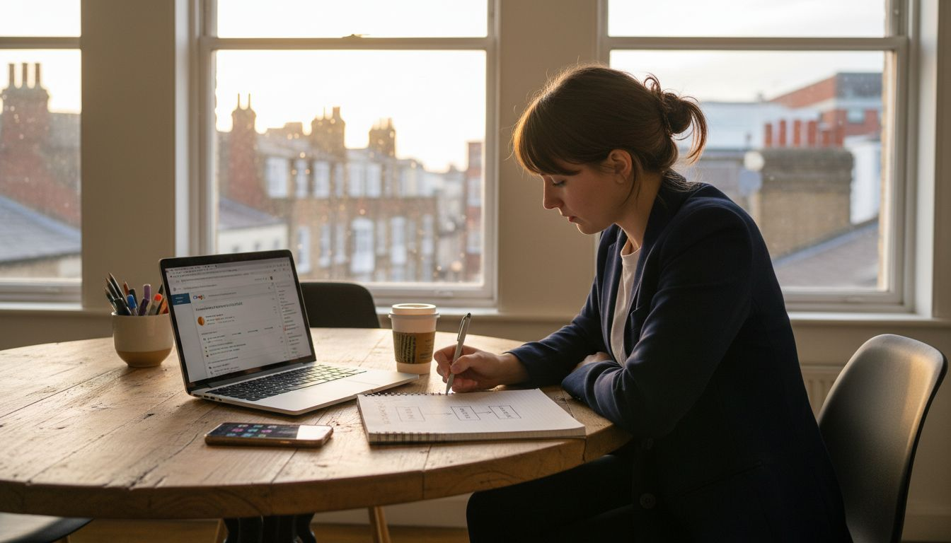 Woman drafts ad campaign structure in co-working space