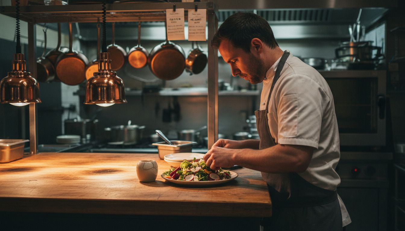 Chef preparing Instagram-worthy restaurant dish