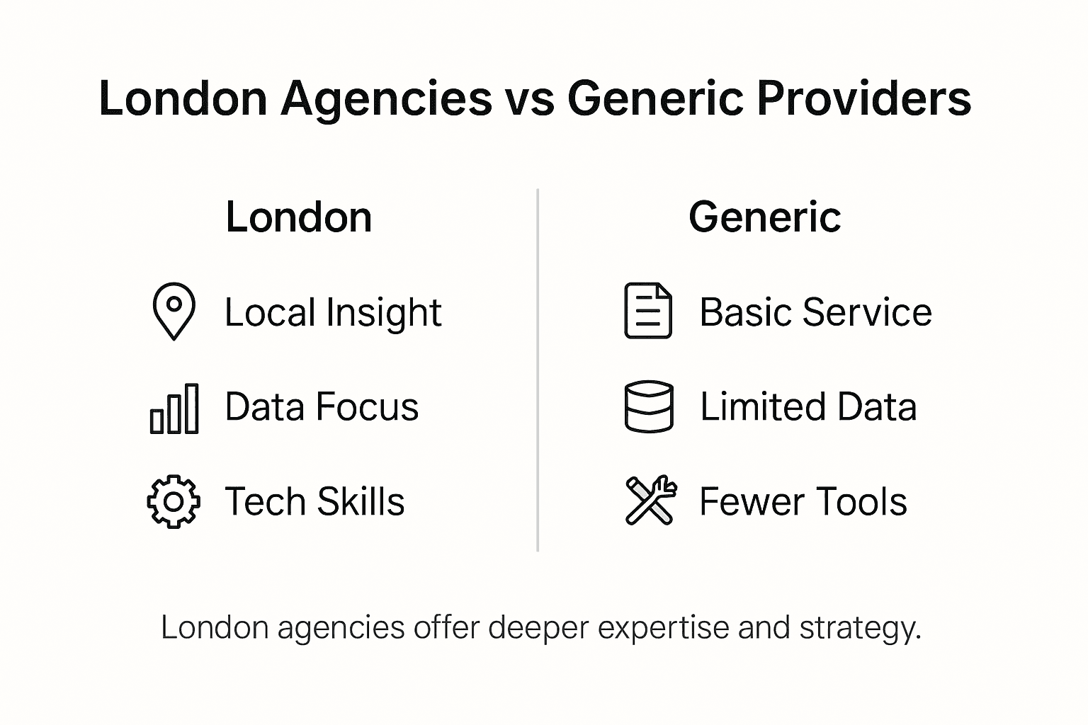 Infographic comparing London agency versus generic provider