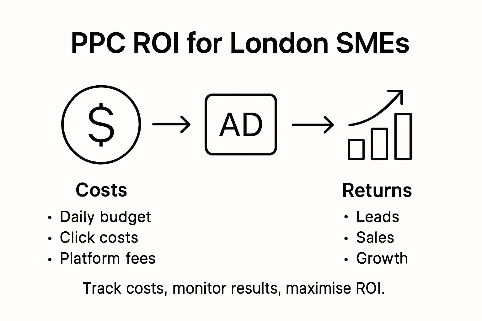 Infographic on PPC costs and ROI for London SMEs