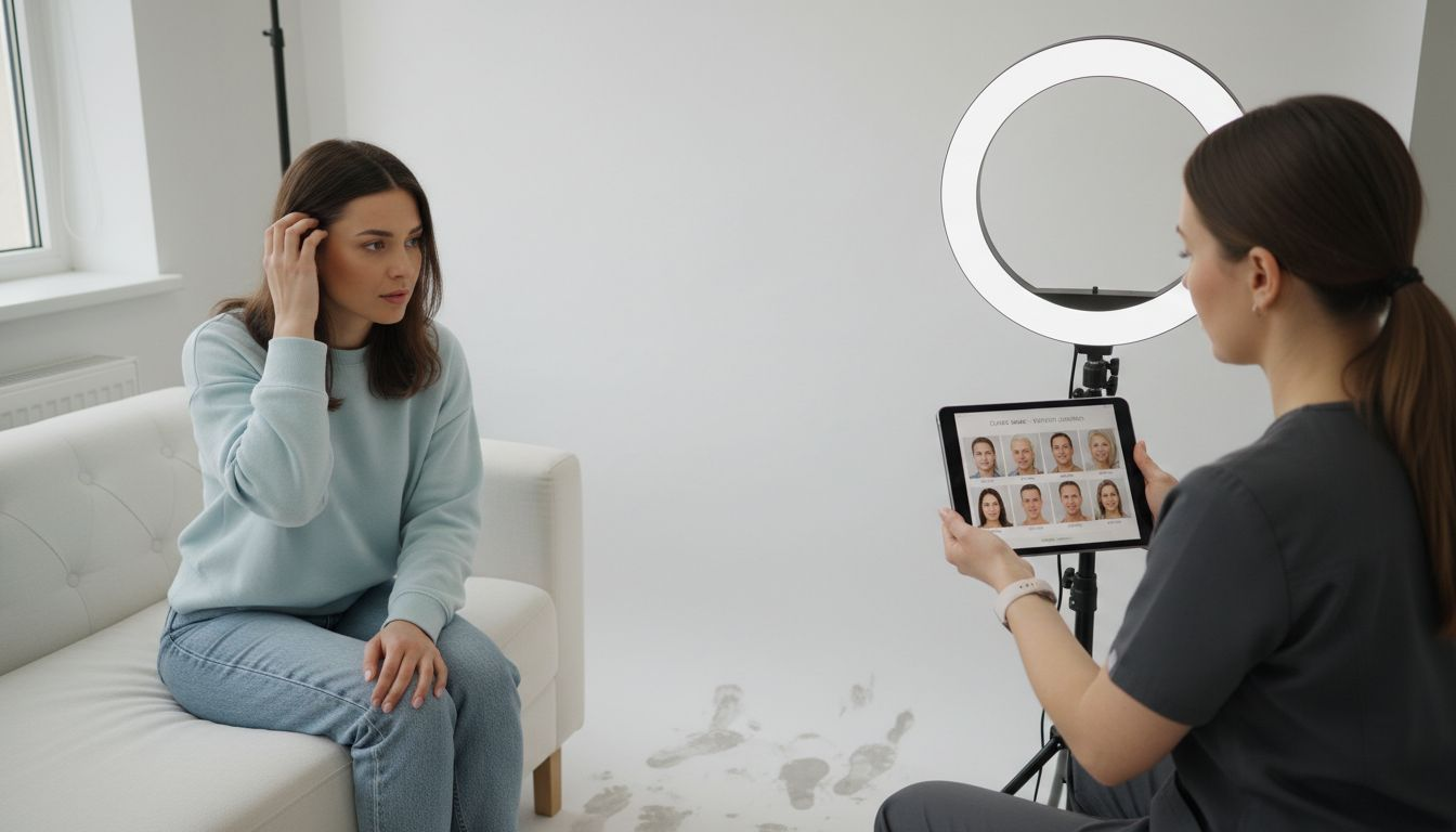 Clinic team preparing patient photos for ads