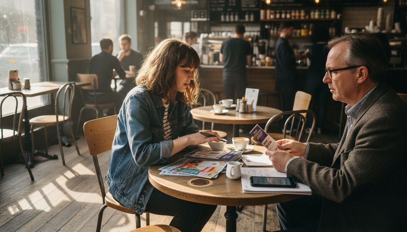 Business meeting with customer in London cafe