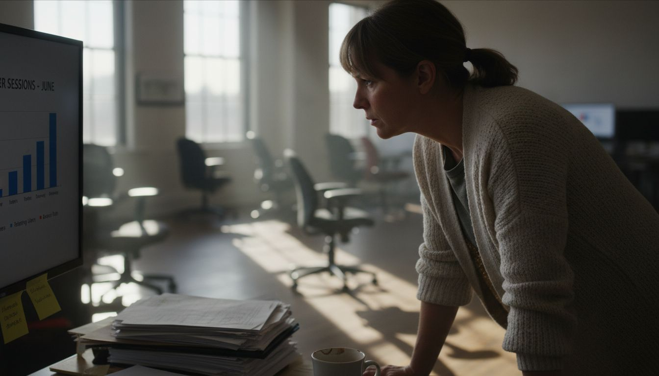 Woman reviewing website engagement metrics