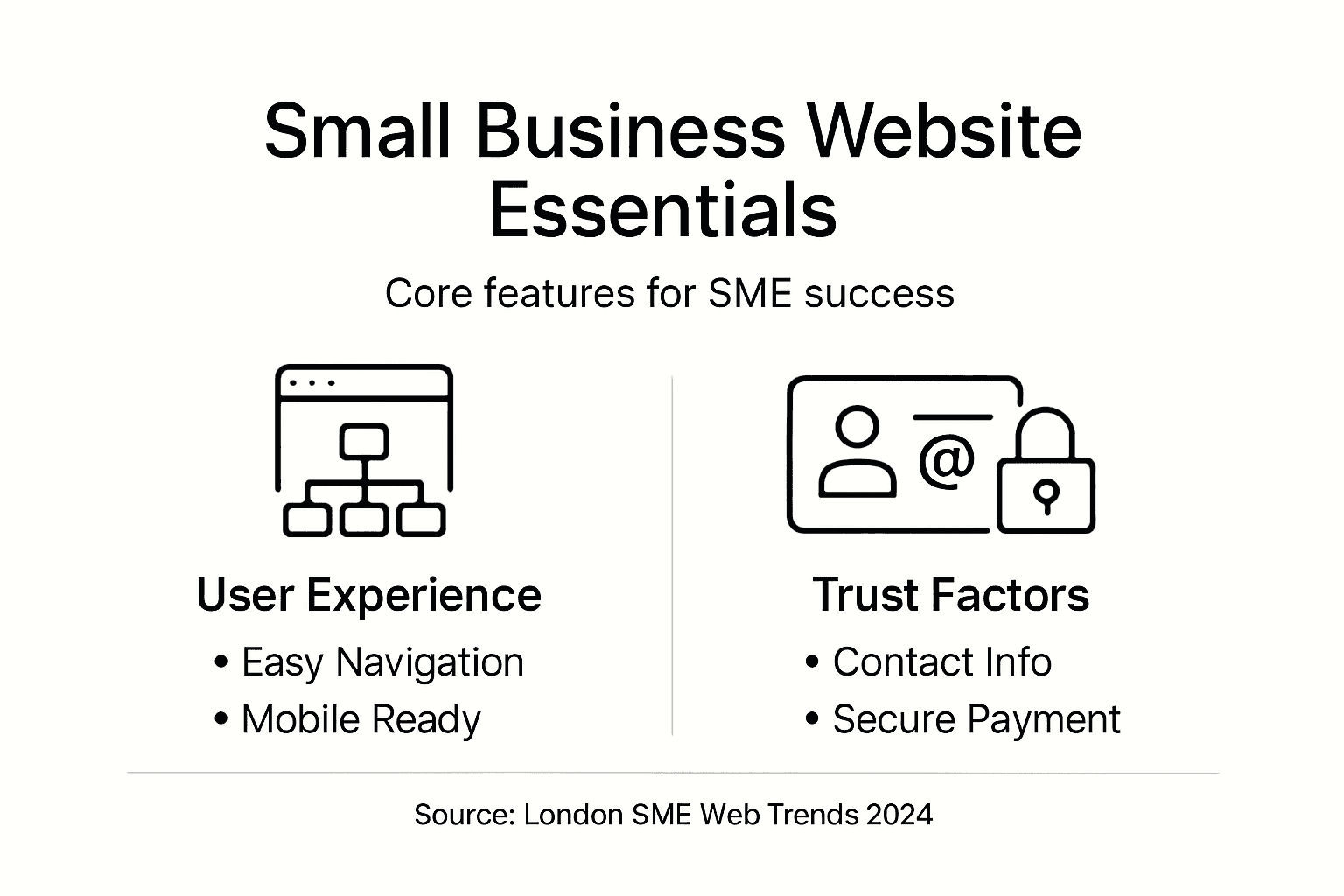 Infographic outlining website essentials for small businesses