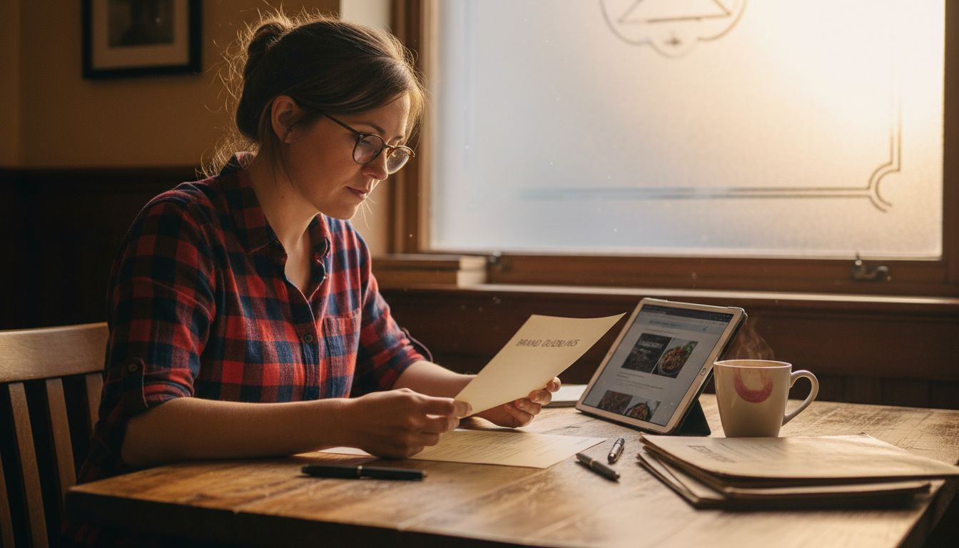 Manager reviewing small business brand guidelines