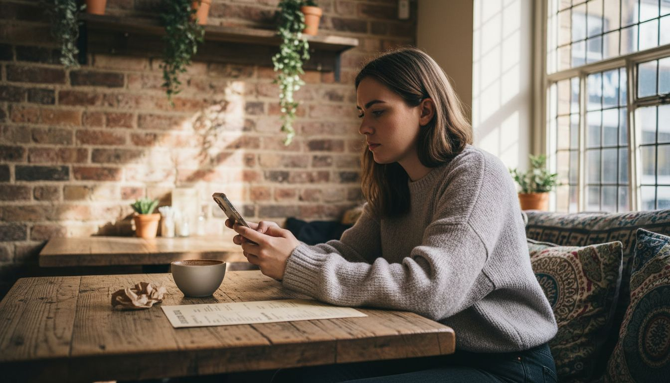 Customer viewing restaurant website in café