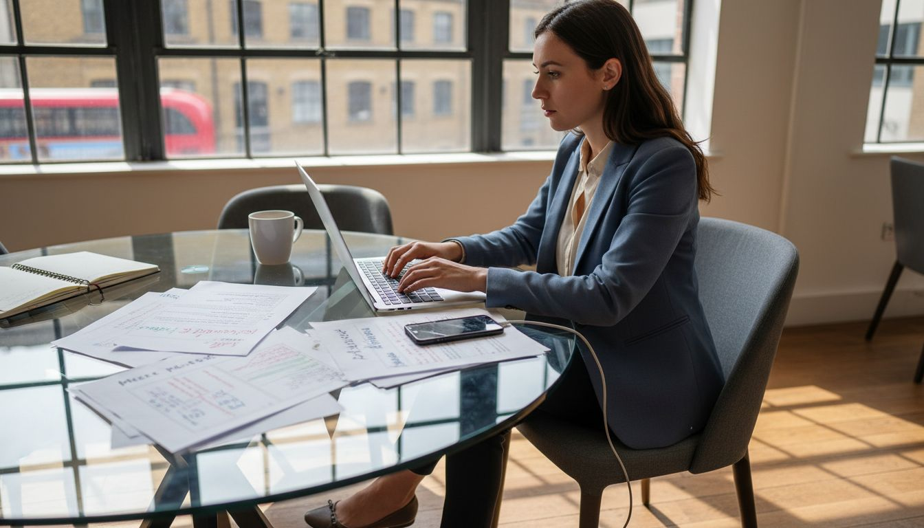 Businesswoman writing content at coworking table