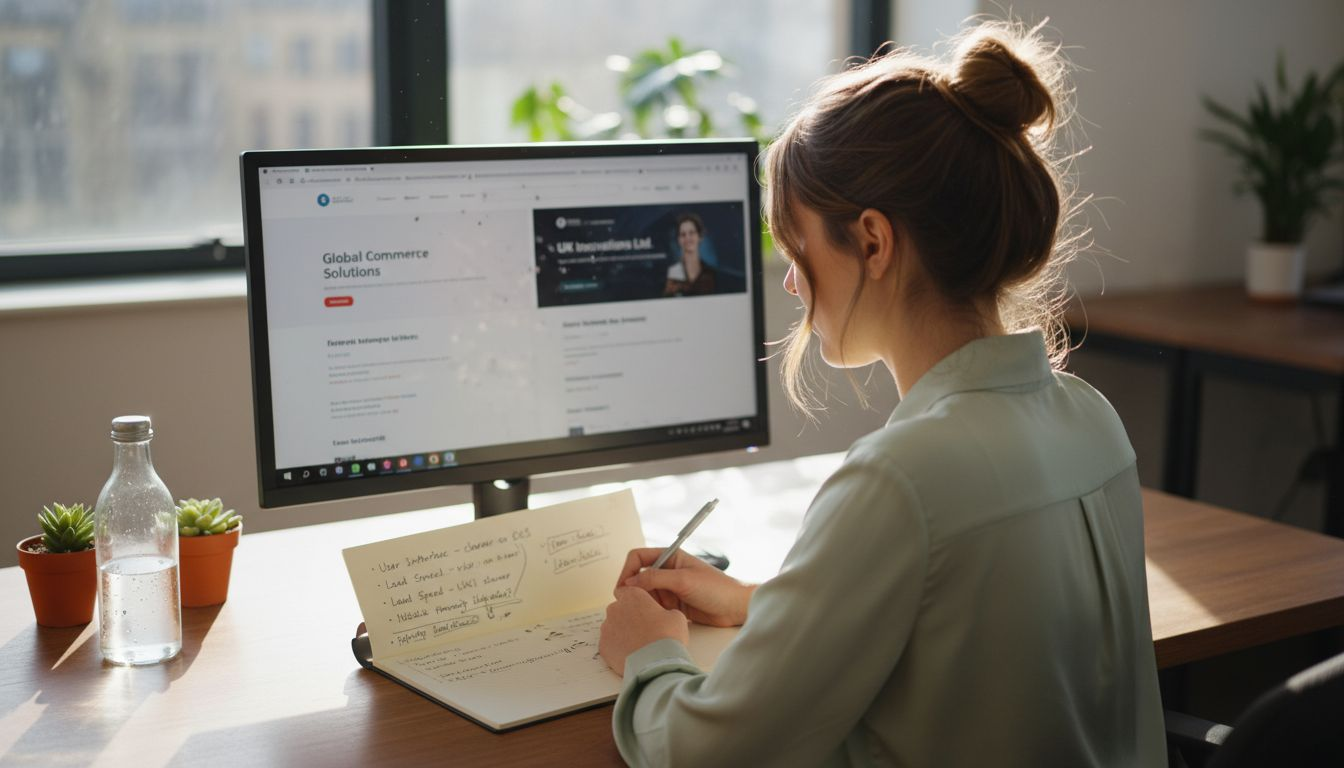 Woman comparing business website trust elements