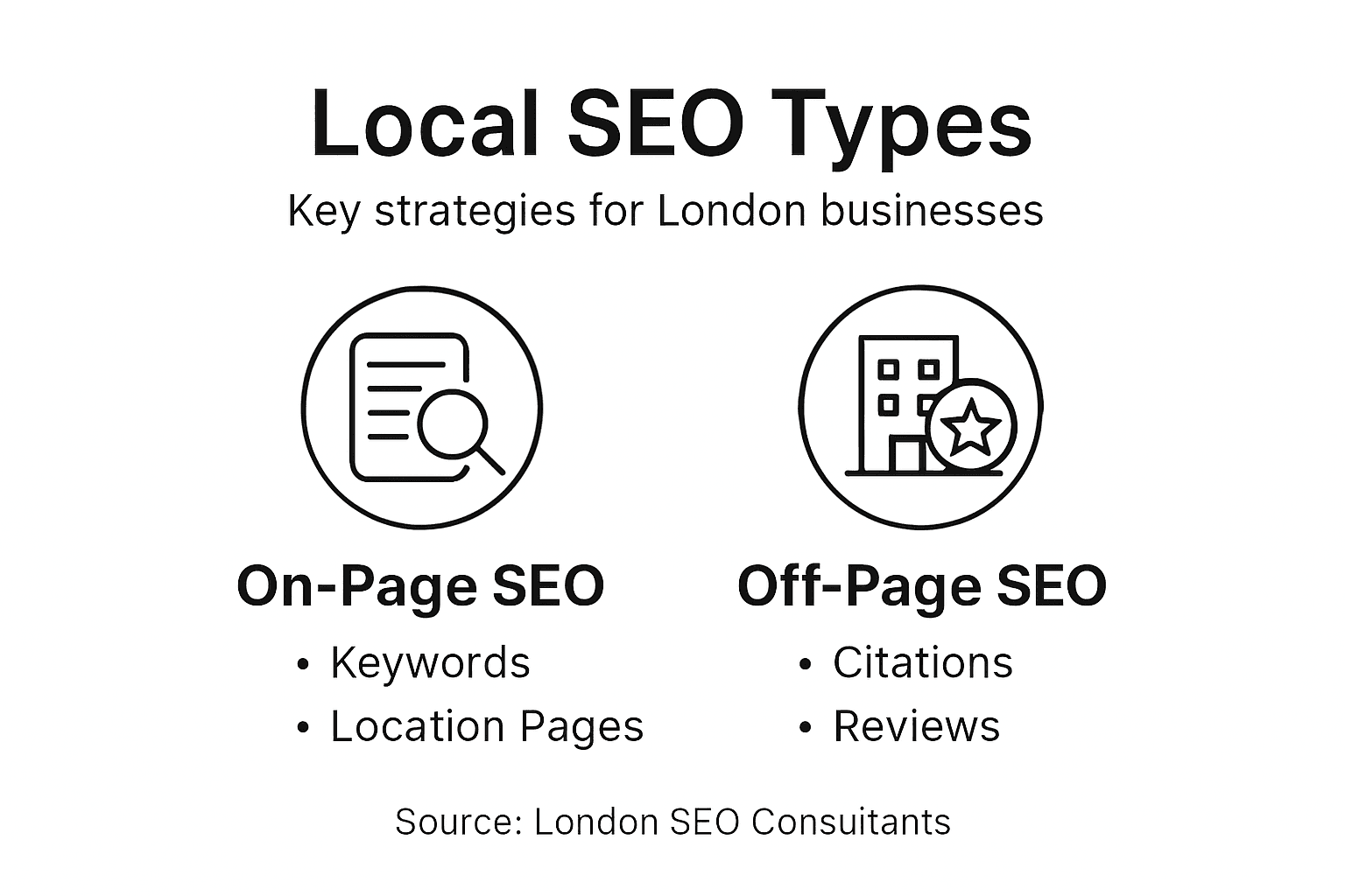 Infographic summarizing local SEO types and strategies
