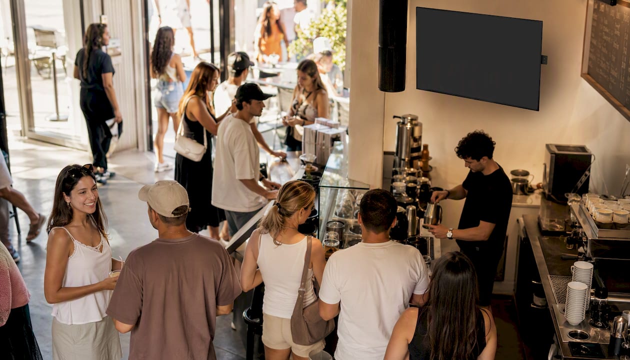 Lunch rush with queue display in restaurant